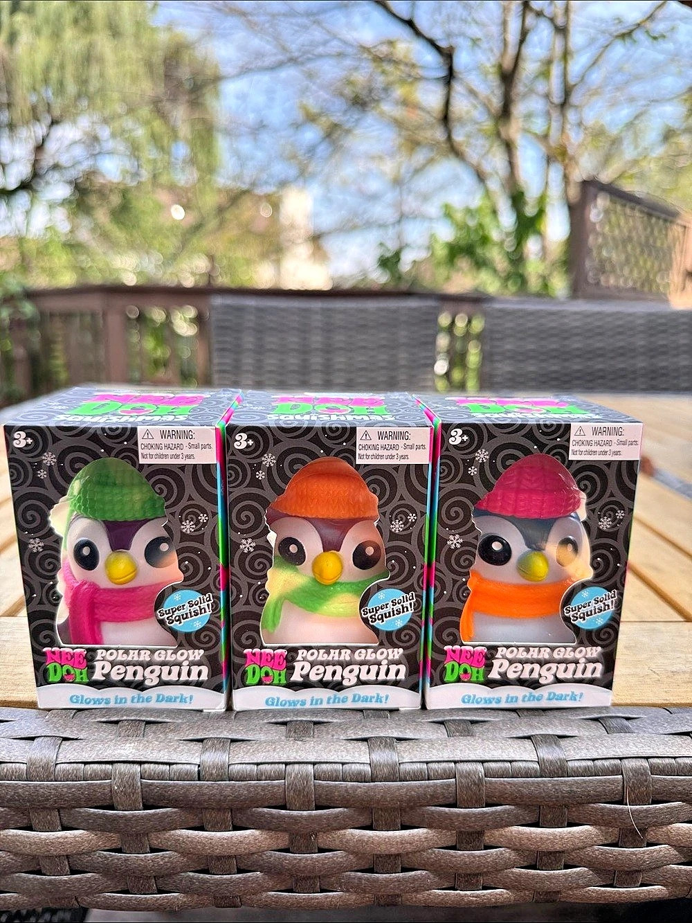 Needoh Polar Glow Penguin 3-Pack Glow in the Dark Penguins NWT